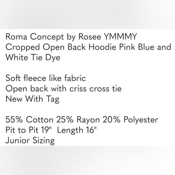 Roma Concept by Rosee YMMMY Crop Open Back Hoodie Pink Blue White Tie Dye SZ L - Picture 4 of 7